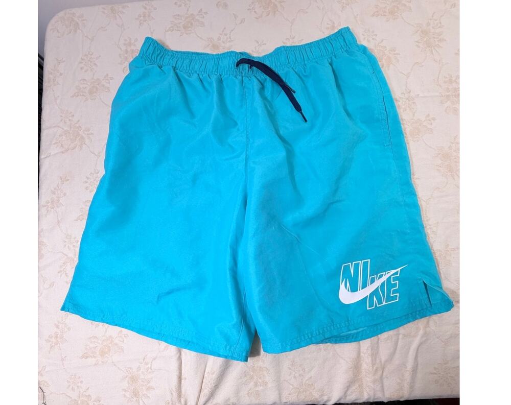 Nike Mens Swim Trunks Large Turquoise Blue Mesh Lined Board Shorts Drawstring